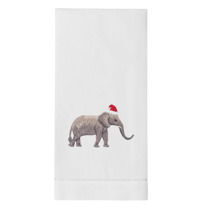 Set of 4 Santa Hat Elephant Christmas Hand Towels - The Well Appointed House