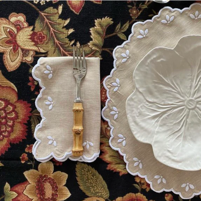 Scalloped Edge Embroidered Sand Dinner Napkin - The Well Appointed House