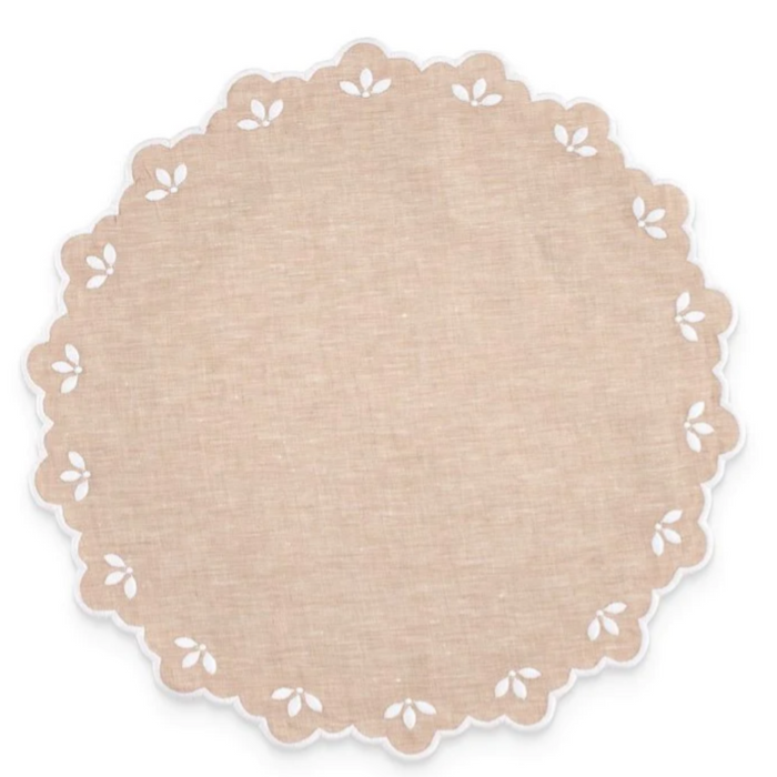Scalloped Edge Embroidered Sand Linen Placemat - The Well Appointed House