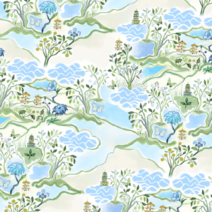Scalloped Square Table Topper - Blue Pagoda - The Well Appointed House