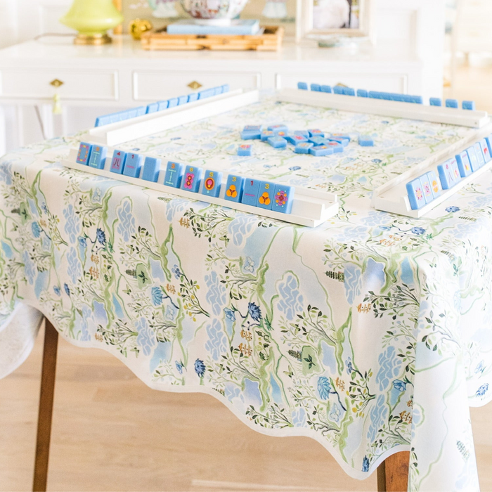 Scalloped Square Table Topper - Blue Pagoda - The Well Appointed House