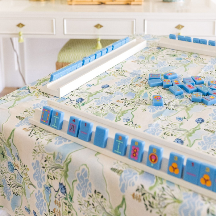Scalloped Square Table Topper - Blue Pagoda - The Well Appointed House