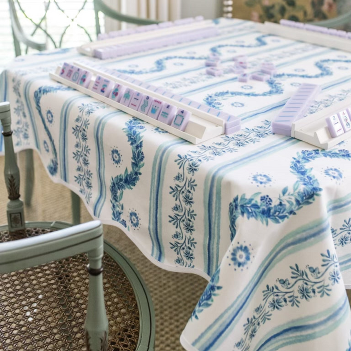 Scalloped Square Table Topper - Boxwood Garden, Delft Blue - The Well Appointed House