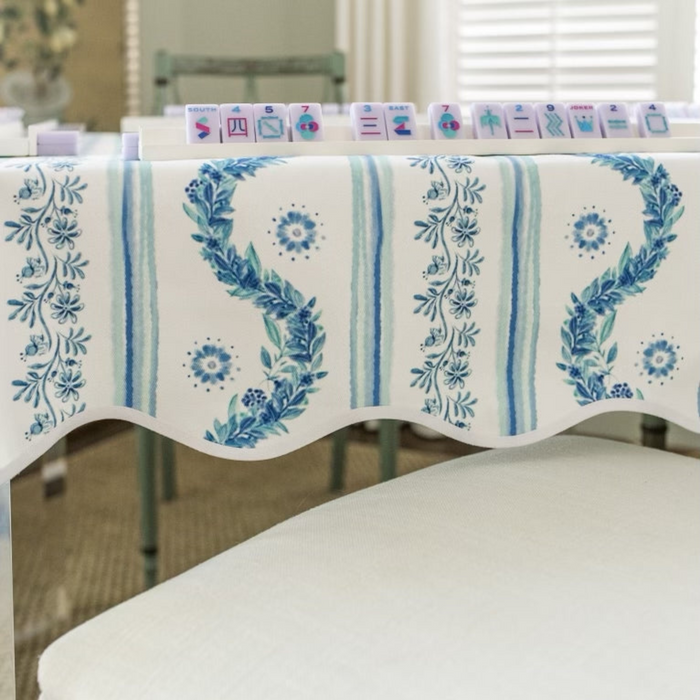 Scalloped Square Table Topper - Boxwood Garden, Delft Blue - The Well Appointed House
