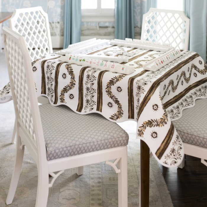 Scalloped Square Table Topper - Boxwood Garden, Espresso - The Well Appointed House