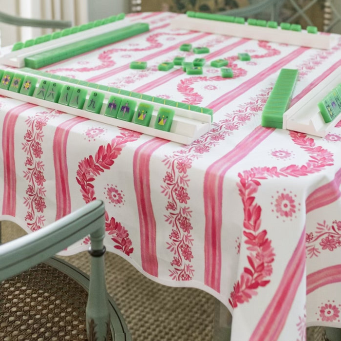 Scalloped Square Table Topper - Boxwood Garden, Rose - The Well Appointed House