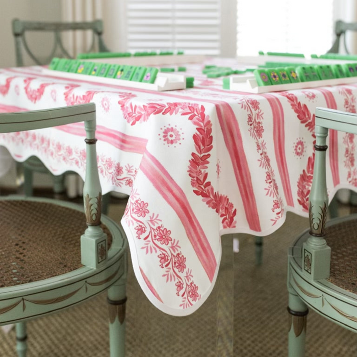 Scalloped Square Table Topper - Boxwood Garden, Rose - The Well Appointed House