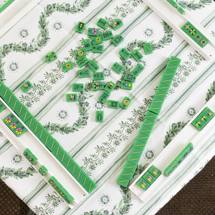 Scalloped Square Table Topper - Boxwood Garden, Sage - The Well Appointed House
