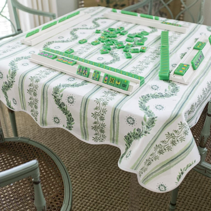 Scalloped Square Table Topper - Boxwood Garden, Sage - The Well Appointed House