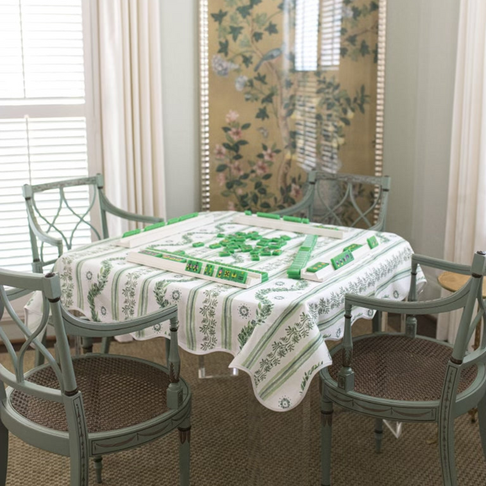 Scalloped Square Table Topper - Boxwood Garden, Sage - The Well Appointed House