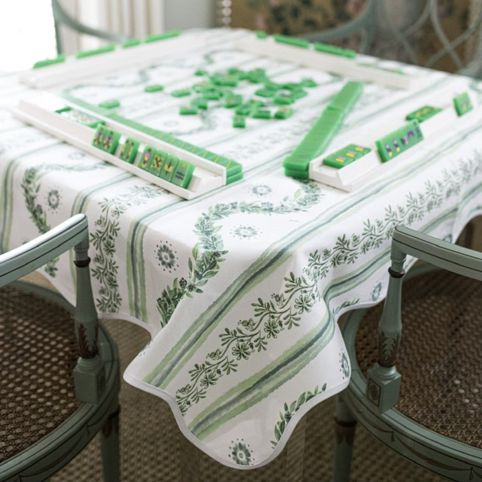 Scalloped Square Table Topper - Boxwood Garden, Sage - The Well Appointed House