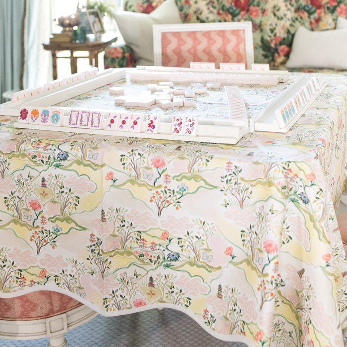 Scalloped Square Table Topper - Pink Pagoda - The Well Appointed House