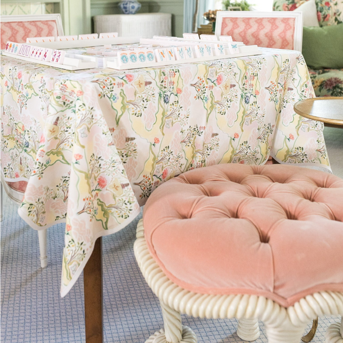 Scalloped Square Table Topper - Pink Pagoda - The Well Appointed House