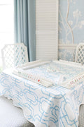 Scalloped Square Game Table Topper Bamboo Chain - Sky