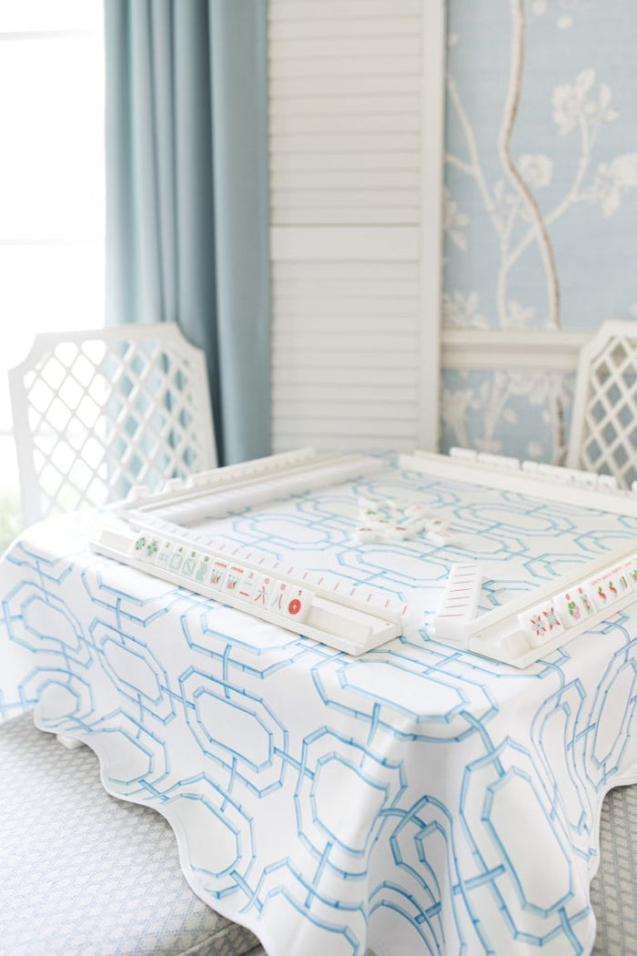 Scalloped Square Game Table Topper Bamboo Chain - Sky