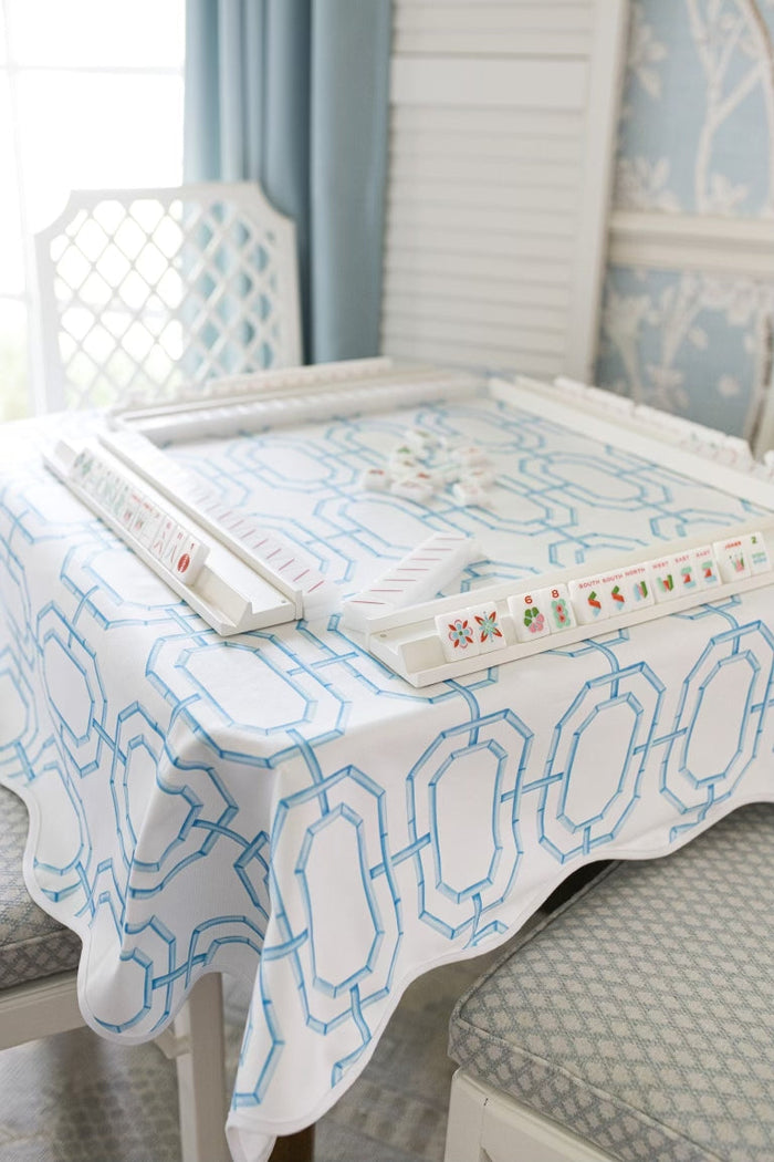 Scalloped Square Game Table Topper Bamboo Chain - Sky