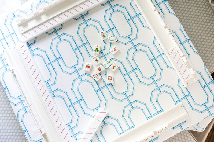 Scalloped Square Game Table Topper Bamboo Chain - Sky