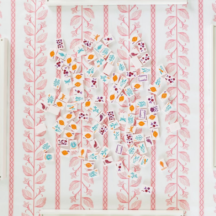 Scalloped Square Game Table Topper, Botanical Stripe - Pink - The Well Appointed House