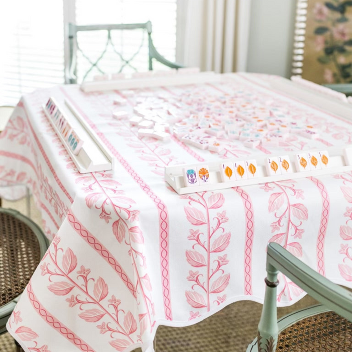 Scalloped Square Game Table Topper, Botanical Stripe - Pink - The Well Appointed House