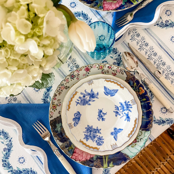 Scalloped Square Table Linen, French Blue - The Well Appointed House