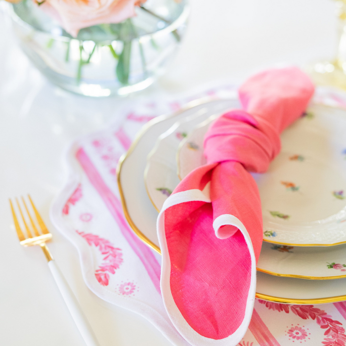 Scalloped Square Table Linen, Hibiscus Pink - The Well Appointed House