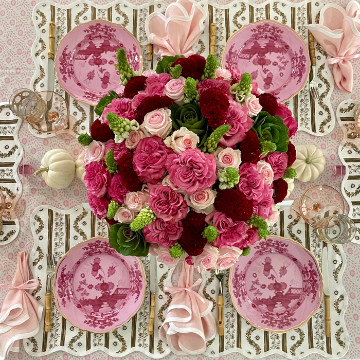 Scalloped Square Table Linen, Peony Pink - The Well Appointed House