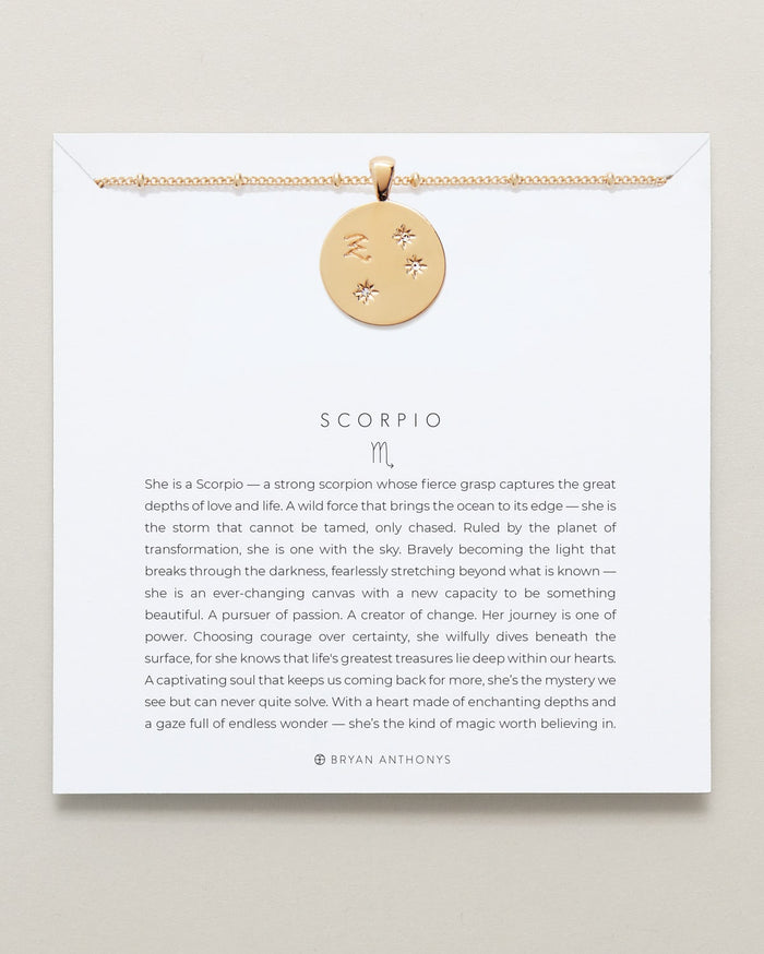 Bryan Anthonys Gold Scorpio Zodiac Necklace On Card