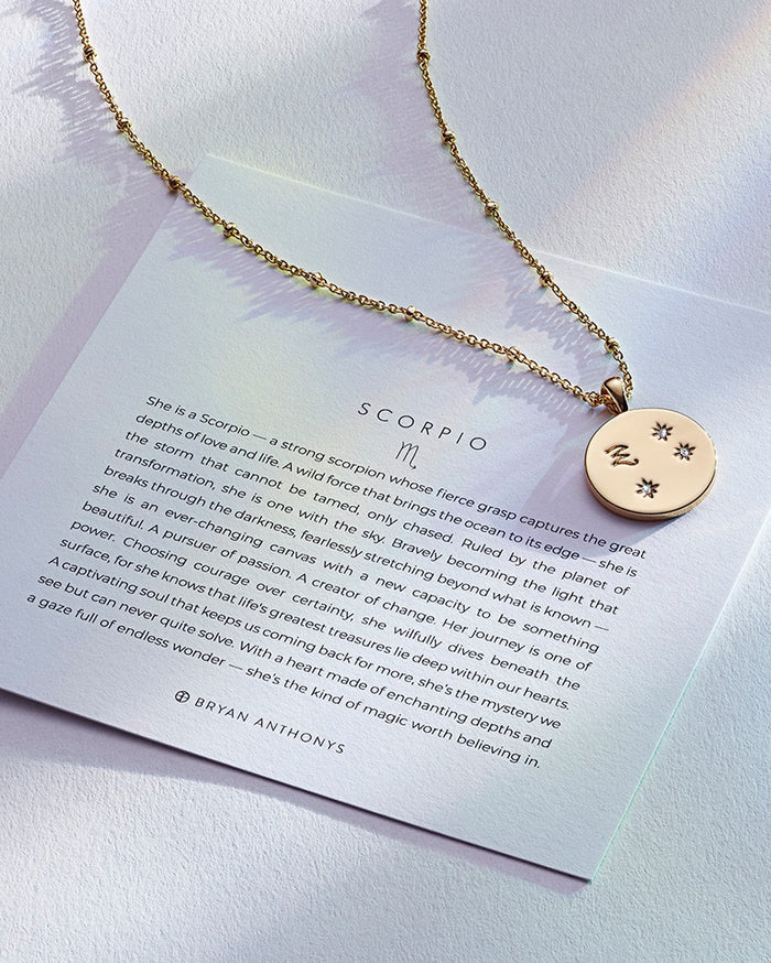 Bryan Anthonys Gold Scorpio Zodiac Necklace On Card