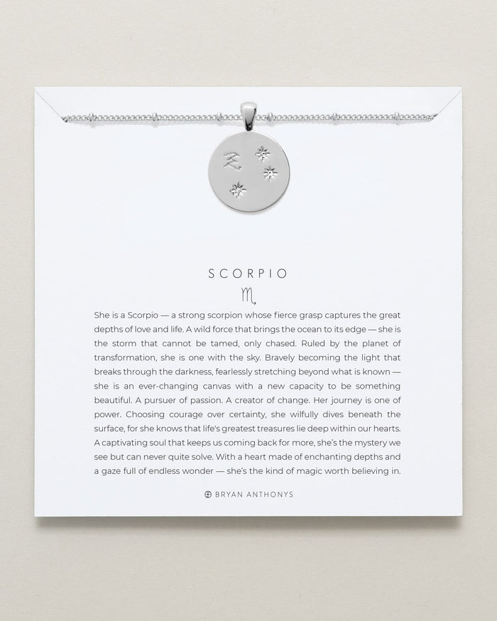 Bryan Anthonys Silver Scorpio Zodiac Necklace On Card