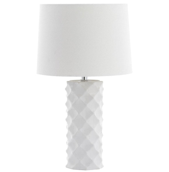 Sculpted White Ceramic Table Lamp with Cotton Shade - Table Lamps - The Well Appointed House