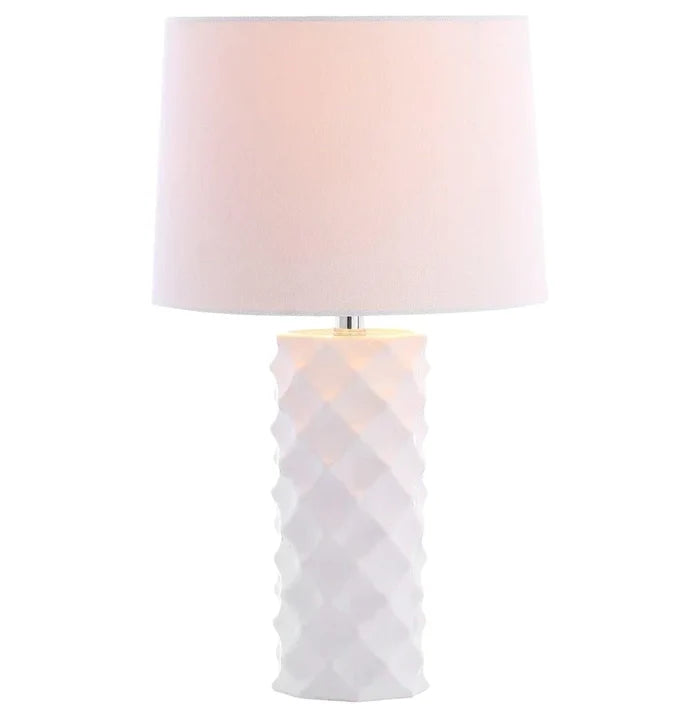 Sculpted White Ceramic Table Lamp with Cotton Shade - Table Lamps - The Well Appointed House