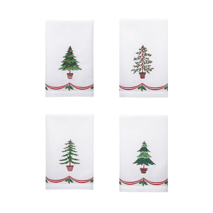 Set of 12 Christmas Tree Embroidered Hand Towels - Christmas Hand Towels - The Well Appointed House