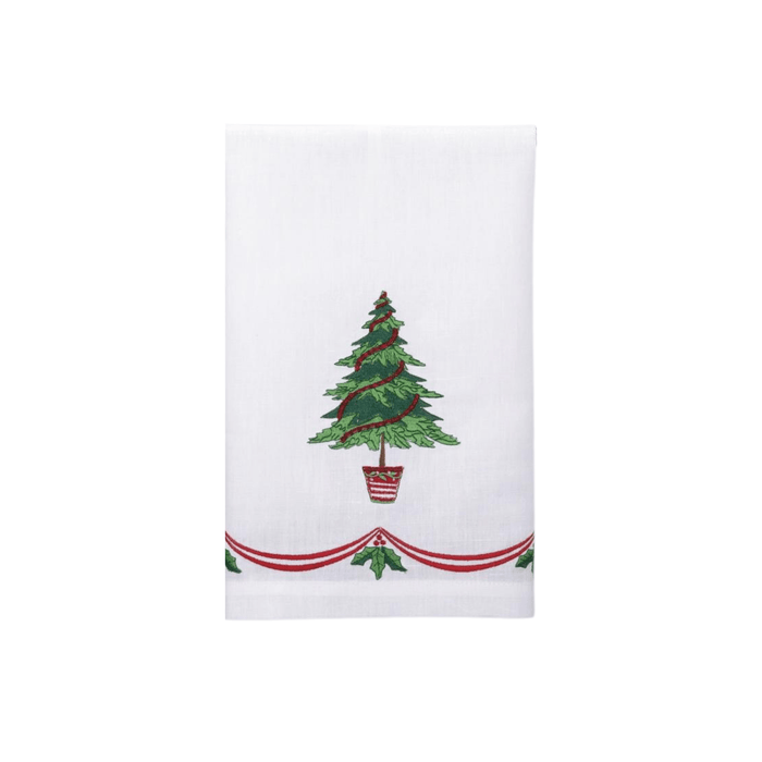 Set of 12 Christmas Tree Embroidered Hand Towels - Christmas Hand Towels - The Well Appointed House
