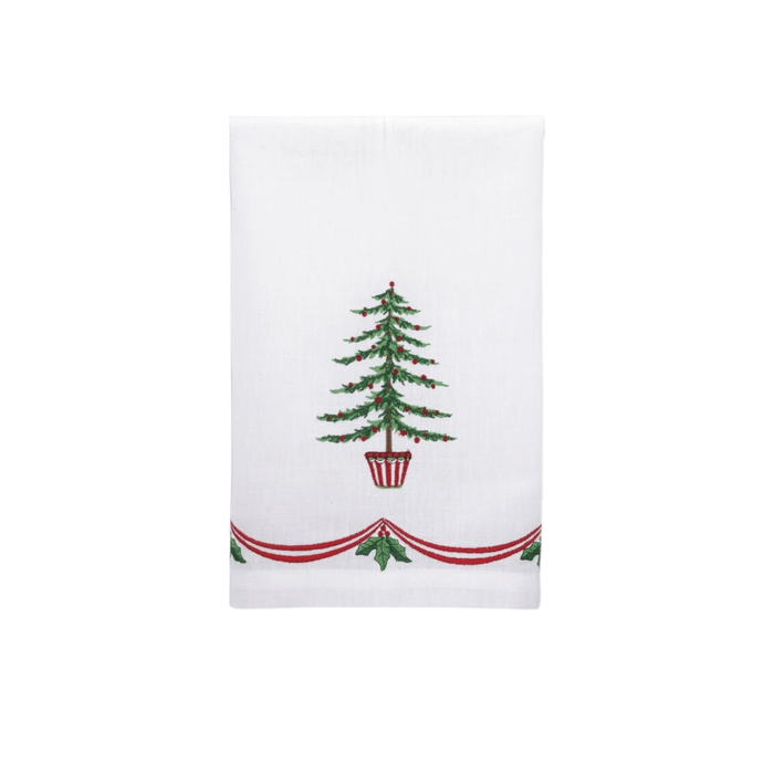 Set of 12 Christmas Tree Embroidered Hand Towels - Christmas Hand Towels - The Well Appointed House
