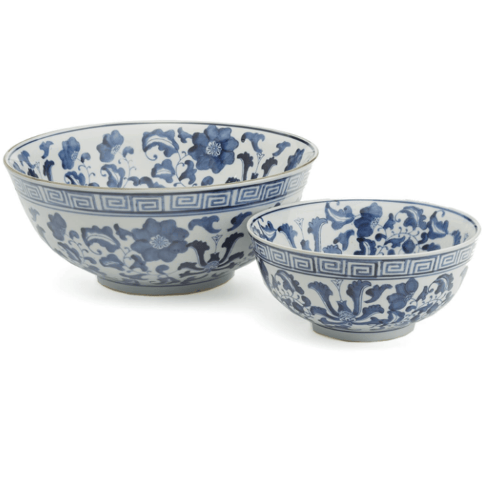 Set of 2 Blue and White Lotus Flower Lianzu Decorative Bowls - Decorative Bowls - The Well Appointed House