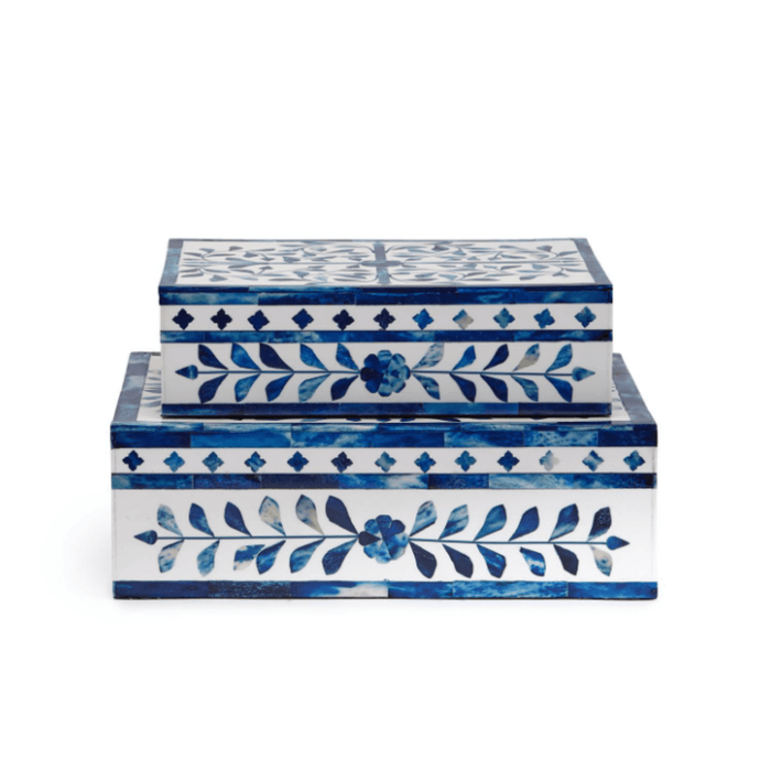 Set of 2 Jaipur Palace Blue & White Tear Hinged Box - Decorative Boxes - The Well Appointed House