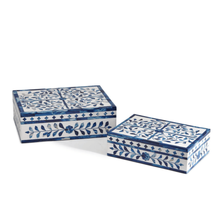 Set of 2 Jaipur Palace Blue & White Tear Hinged Box - Decorative Boxes - The Well Appointed House