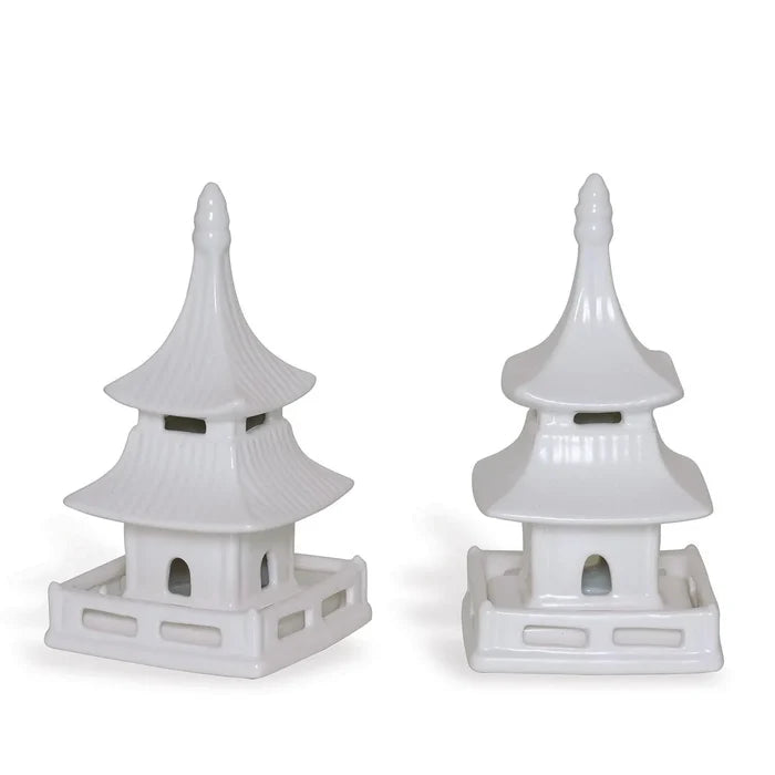 Set of 2 Short Matte White Glaze Porcelain Pagodas - Decorative Objects - The Well Appointed House