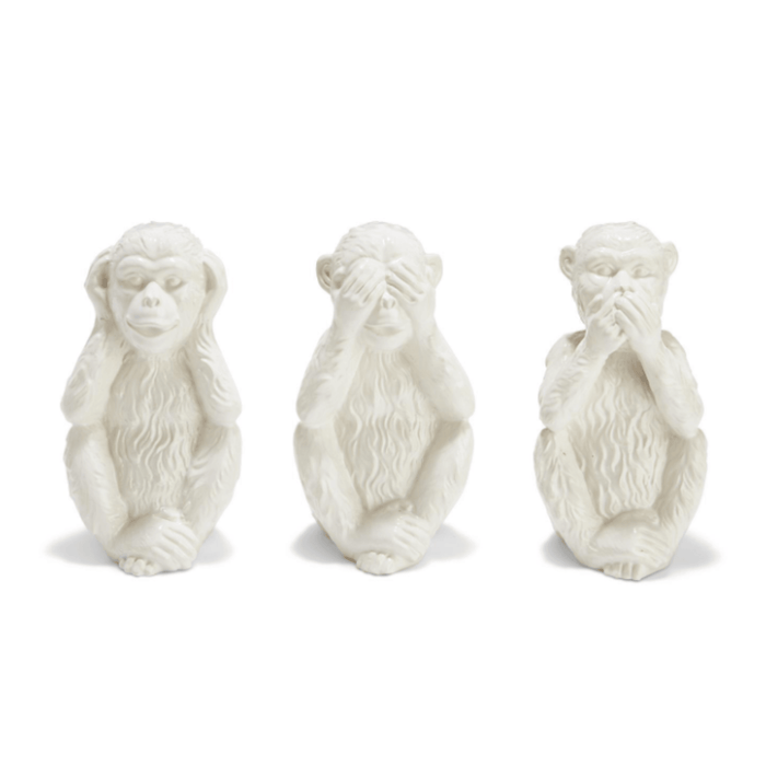 Set of 3 Decorative White Porcelain No Evil Monkeys - Decorative Objects - The Well Appointed House