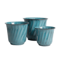Set of 3 Teal Glazed Metal Curvy Leilani Flower Pots - Outdoor Planters - The Well Appointed House