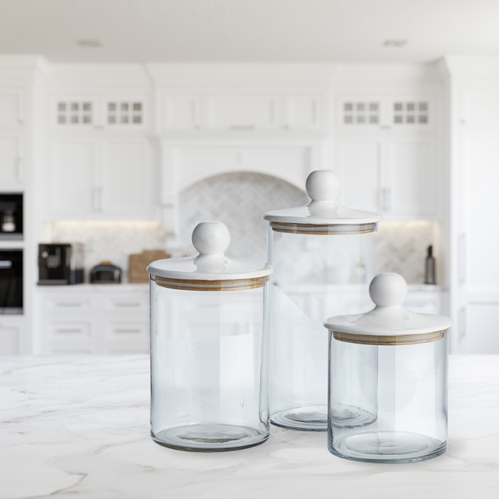 Set of 3 White & Clear Classic Canisters - The Well Appointed House