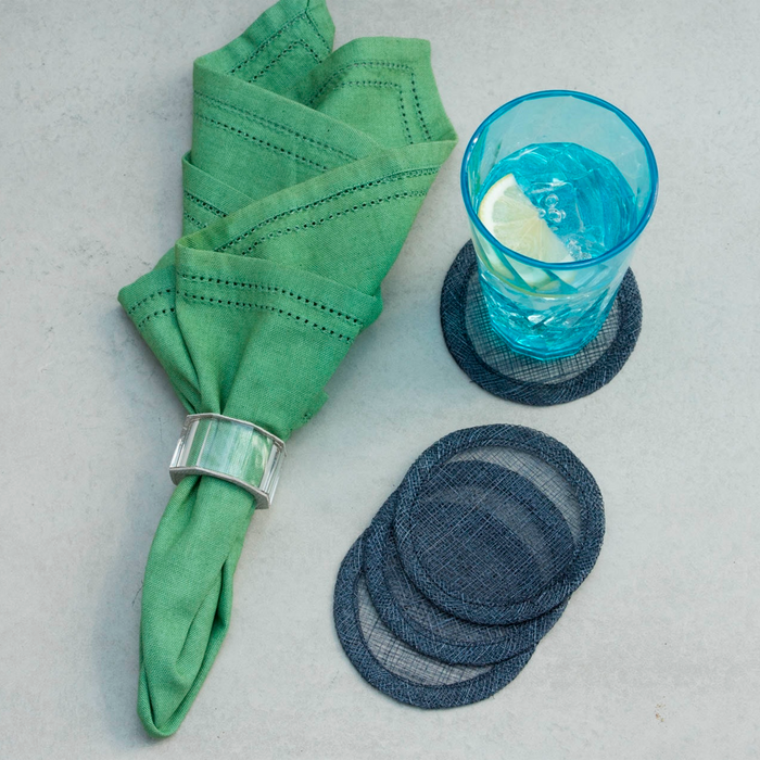 Set of 4 Betty Ivy Green Double Eyelet Dinner Napkins - The Well Appointed House