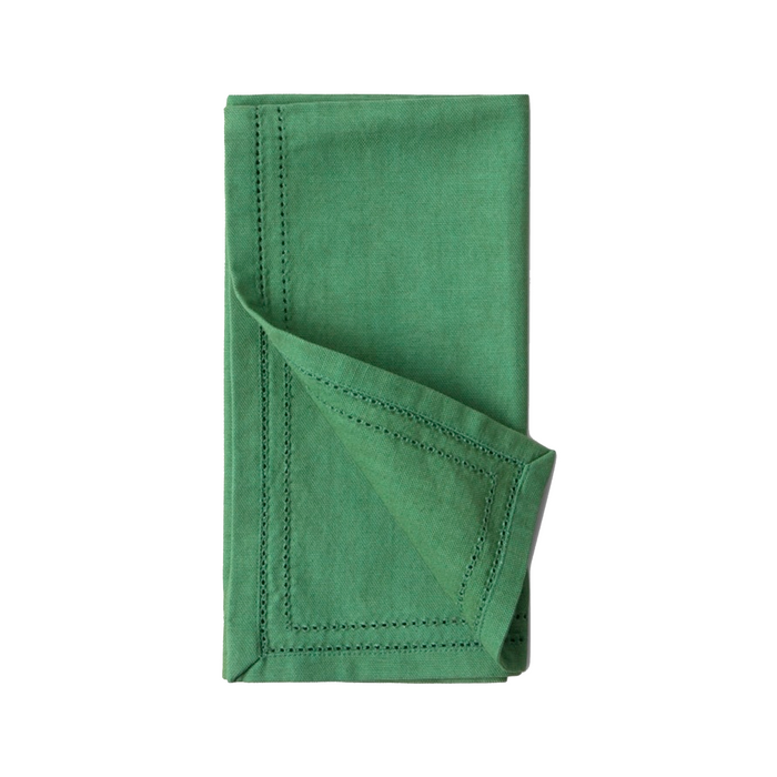 Set of 4 Betty Ivy Green Double Eyelet Dinner Napkins - The Well Appointed House