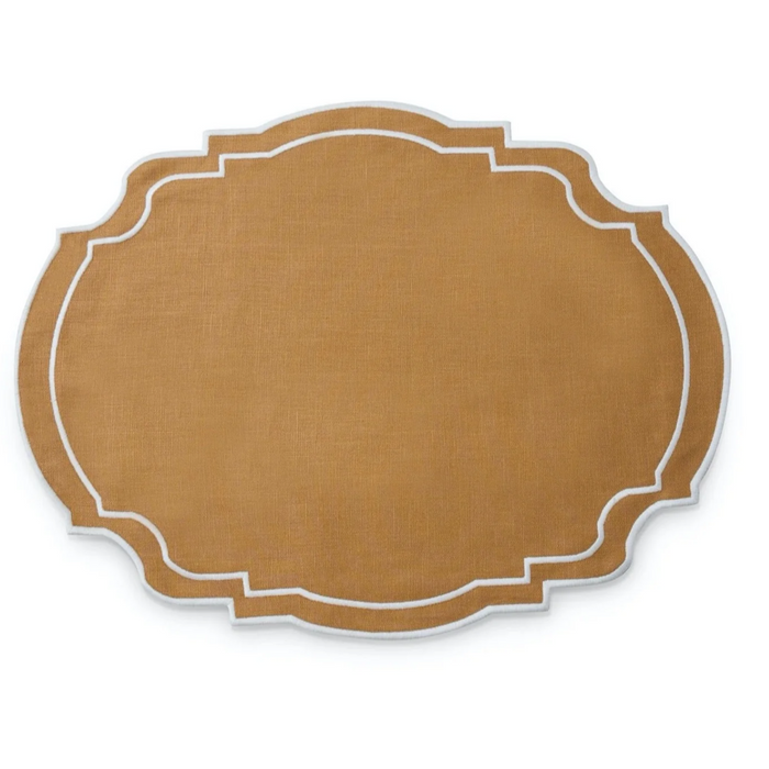 Set of 4 Carmel & White Embroidered Placemats - The Well Appointed House