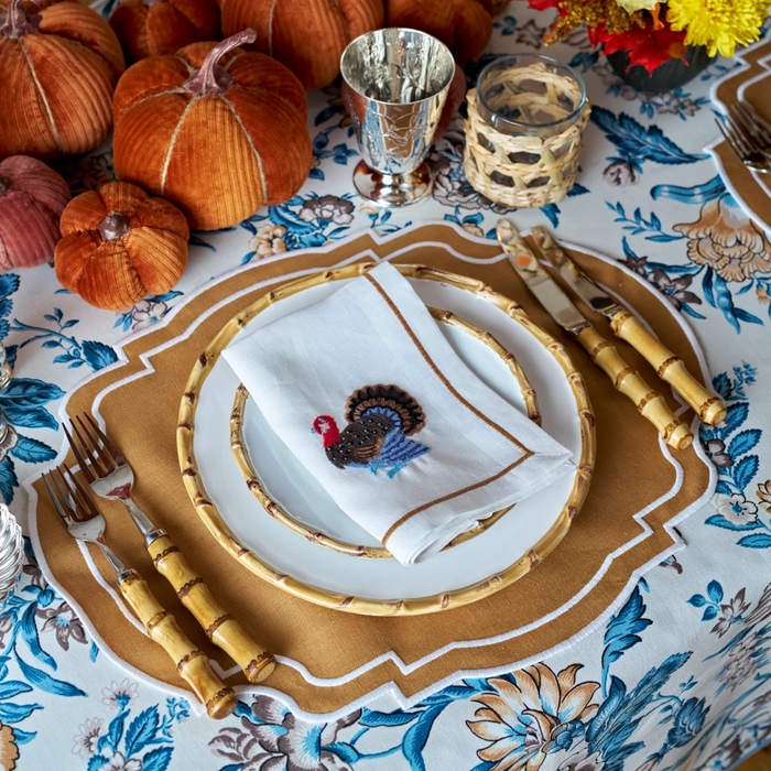 Set of 4 Carmel & White Embroidered Placemats - The Well Appointed House