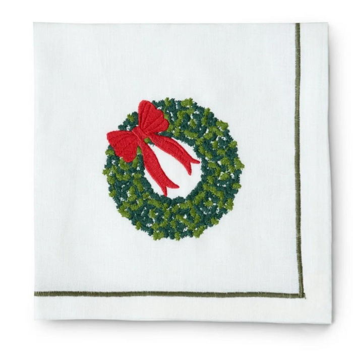 Set of 4 Christmas Wreath Embroidered Napkins - The Well Appointed House