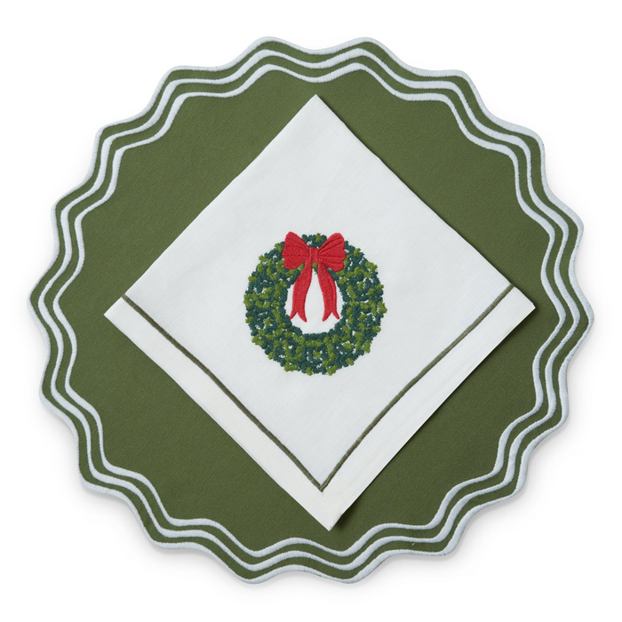 Set of 4 Christmas Wreath Embroidered Napkins - The Well Appointed House