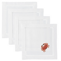 Set of 4 Crab Design Embroidered Cocktail Napkins - Cocktail Napkins - The Well Appointed House
