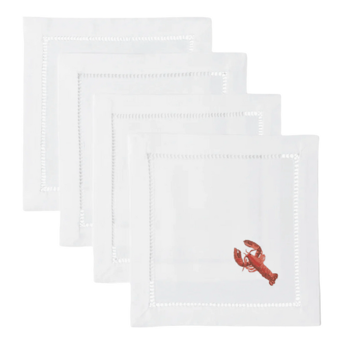 Set of 4 Lobster Embroidered Cocktail Napkins - Cocktail Napkins - The Well Appointed House