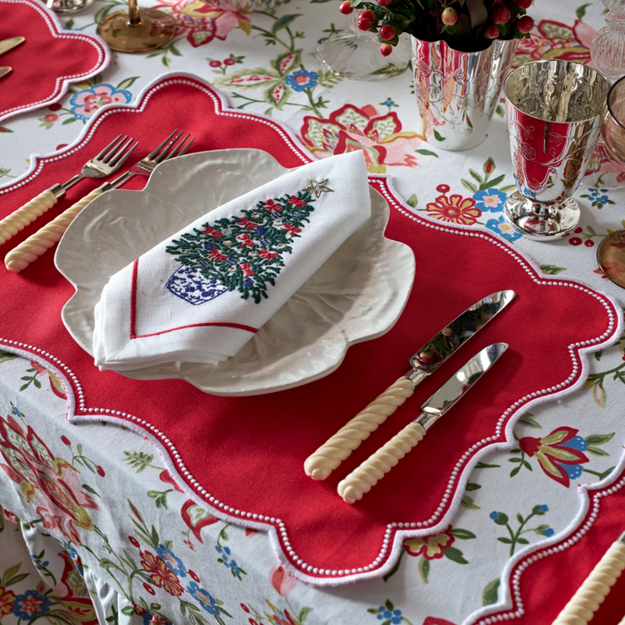 Set of 4 Noel Christmas Tree Embroidered Napkins - The Well Appointed House